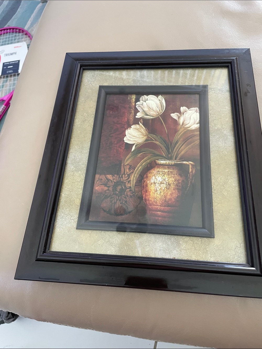 Framed Floral Art Print in Black Frame and Cream Mat Frame 10x12 inches.